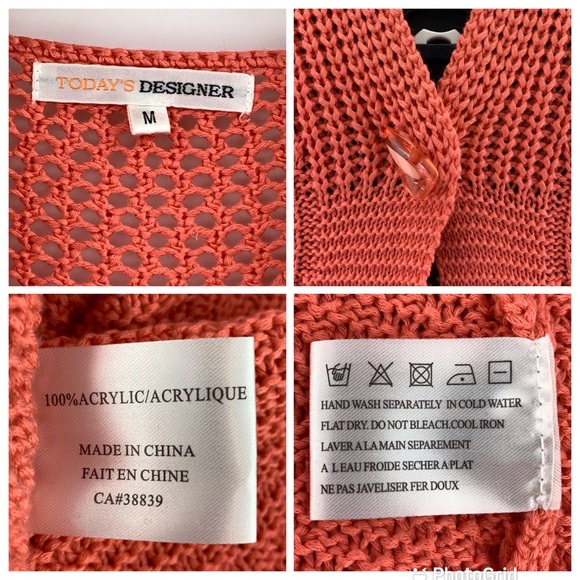 Today's Designer Salmon Pink Single Button Short Sleeve Knit Cardigan, Medium - Picture 16 of 16